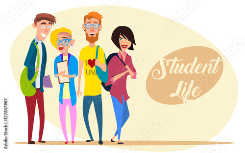 Vector set of happy students.