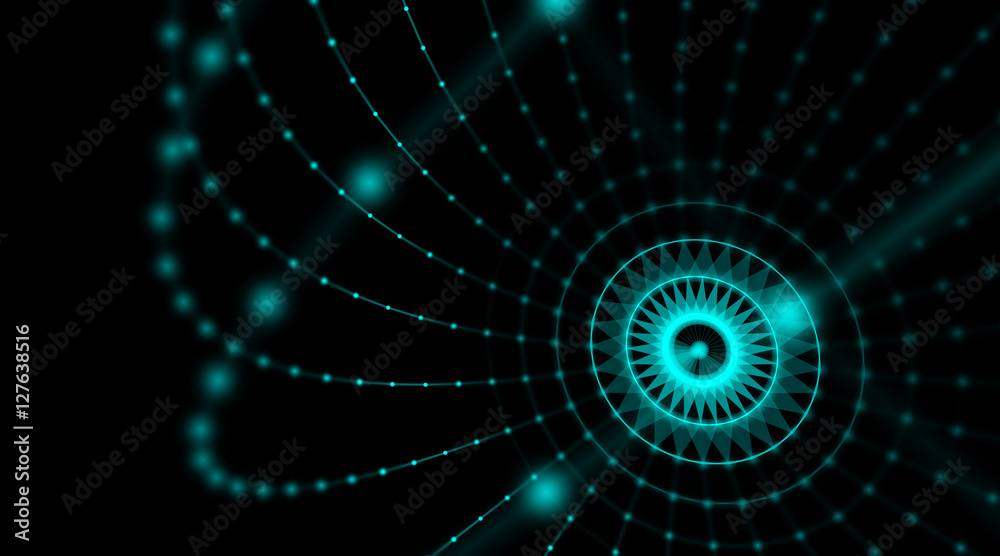 Fototapeta premium Futurystyczna technologia połączenie cyber-sfera światowa sieć, komputer, wirtualne kable światłowodowe, połączenie światłowodowe, tło koncepcji telekomunikacyjnej, obraz generowany cyfrowo.