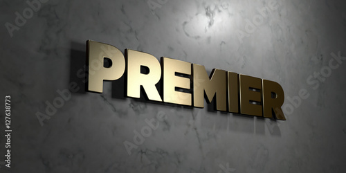 Premier - Gold sign mounted on glossy marble wall  - 3D rendered royalty free stock illustration. This image can be used for an online website banner ad or a print postcard. photo