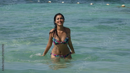 Female Wearing Bikini In Ocean