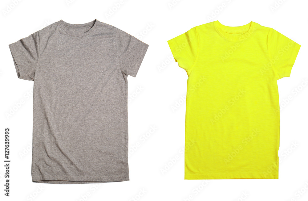 Collection of colorful t-shirts on white background Collection of colorful t-shirts on white background