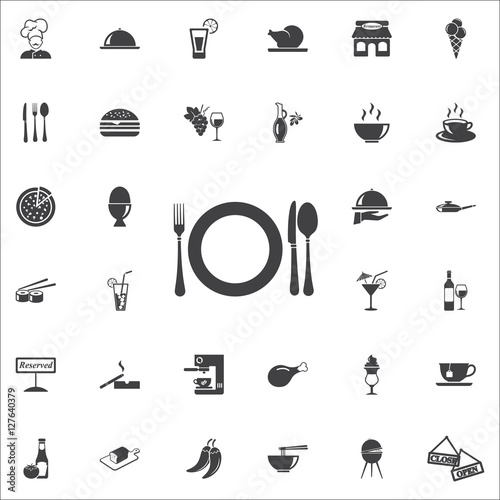 fork, knife, spoon and plate icon