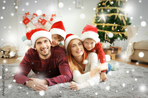 Happy family at room decora...