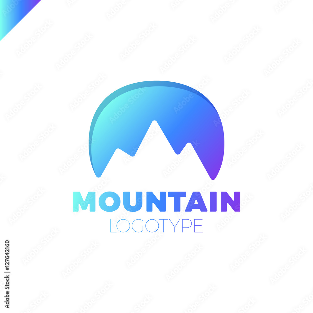 Round logo with mountain triangle profile inside. Geometric tech outline style. Round logo with mountain triangle profile inside. Geometric tech outline style.