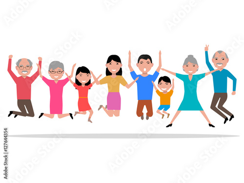 Vector cartoon jumping happy smiling people