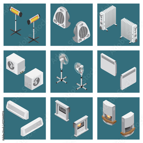 Home climate equipment isometric icon set