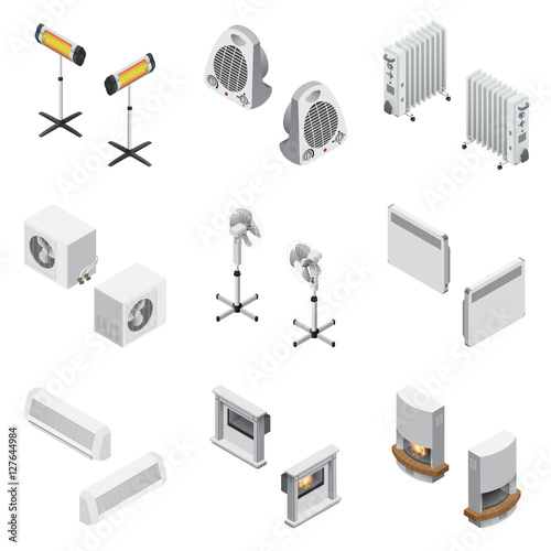 Home climate equipment isometric icon set