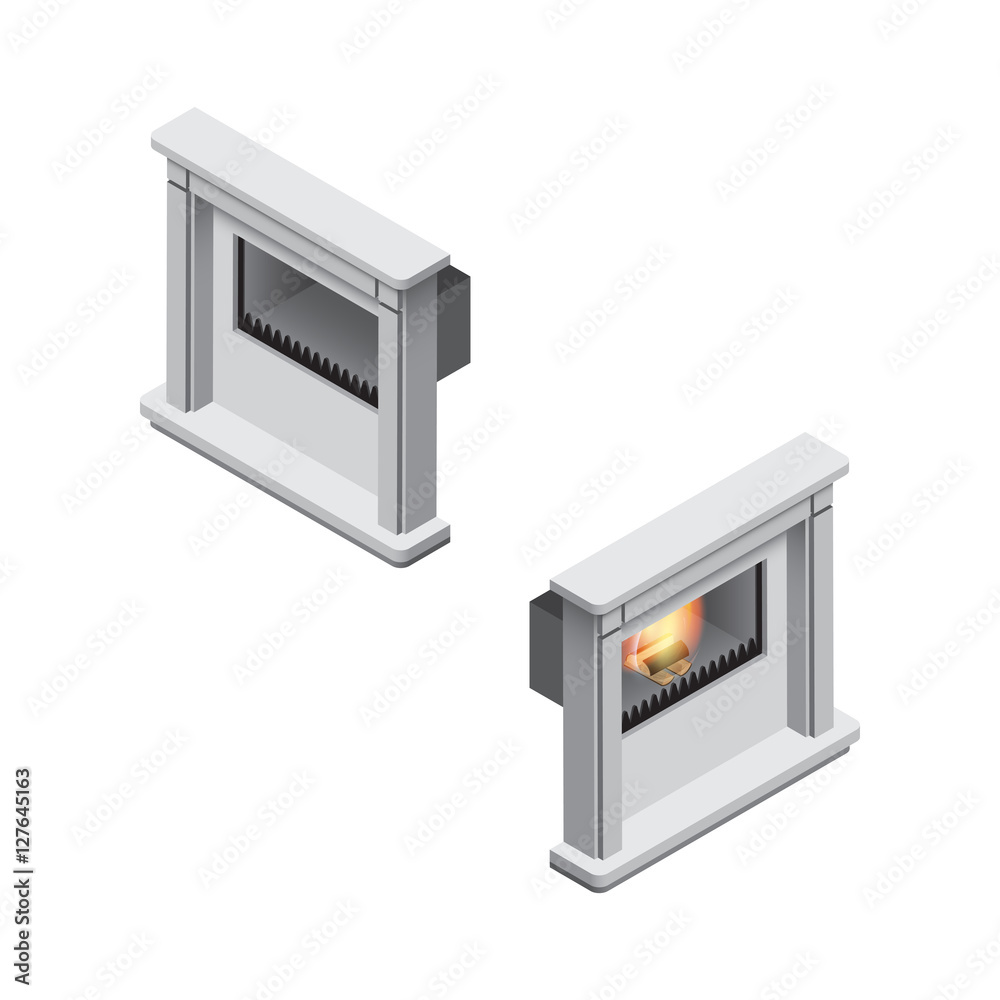Fototapeta premium Fireplace Isolated Isometric Vector Illustration