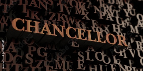 Chancellor - Wooden 3D rendered letters/message.  Can be used for an online banner ad or a print postcard.