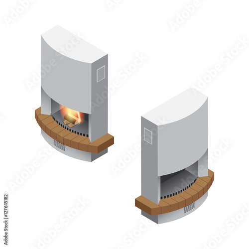 Fireplace Isolated Isometric Vector Illustration