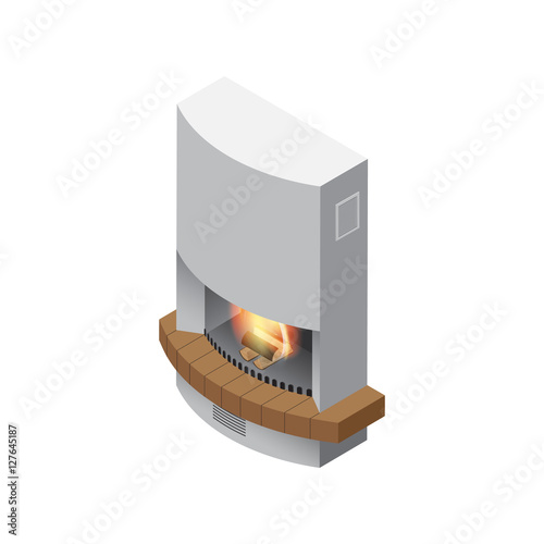 Fireplace Isolated Isometric Vector Illustration