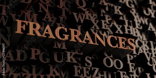 Fragrances - Wooden 3D rendered letters/message. Can be used for an online banner ad or a print postcard.