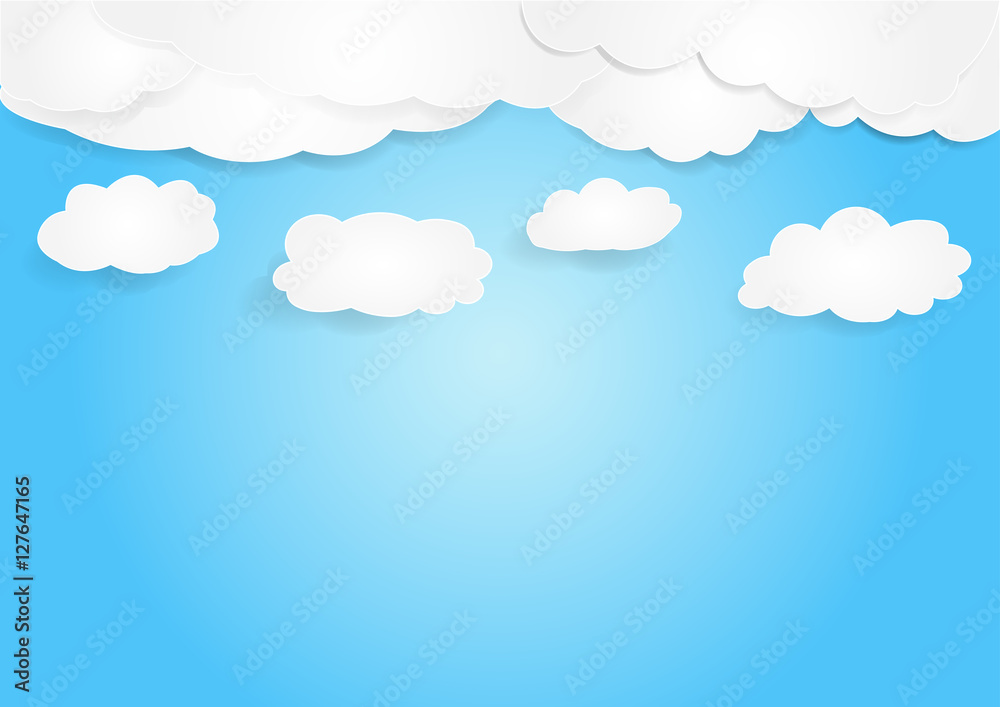 cloud with sky background, vector, copy space for text, illustration, paper art and origami style, children book cover