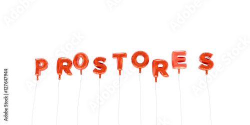 PROSTORES - word made from red foil balloons - 3D rendered.  Can be used for an online banner ad or a print postcard. photo