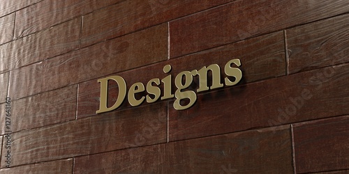 Designs - Bronze plaque mounted on maple wood wall - 3D rendered royalty free stock picture. This image can be used for an online website banner ad or a print postcard.
