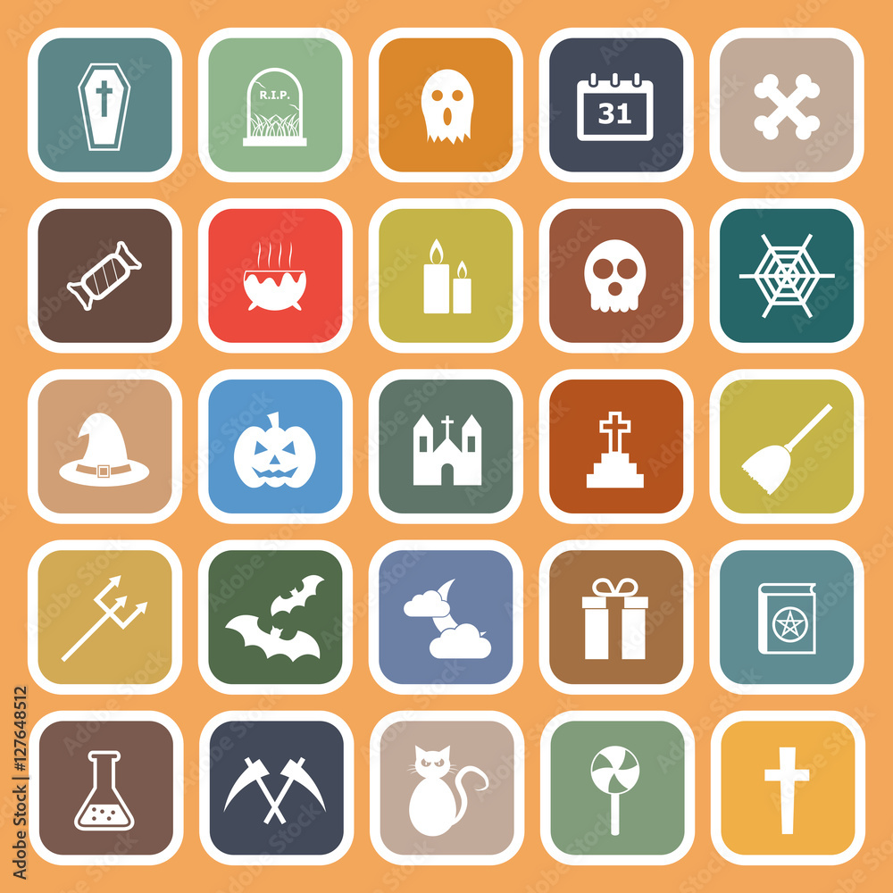 Halloween flat icons on orange background Halloween flat icons on orange background