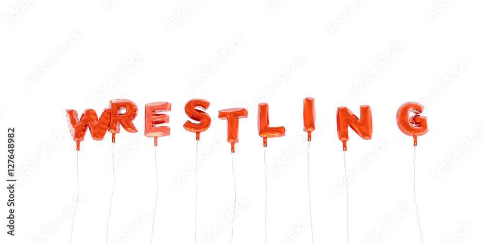 WRESTLING - word made from red foil balloons - 3D rendered.  Can be used for an online banner ad or a print postcard.