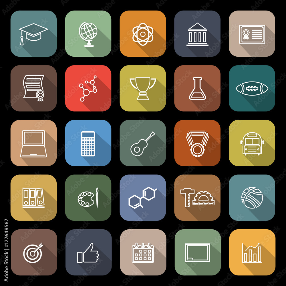 College line flat icons with long shadow College line flat icons with long shadow
