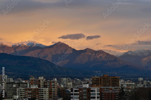 Santiago mountain range at sunset.