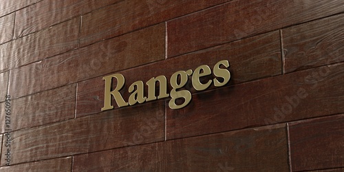 Ranges - Bronze plaque mounted on maple wood wall - 3D rendered royalty free stock picture. This image can be used for an online website banner ad or a print postcard.