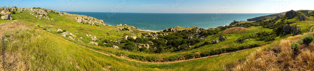 Panorama Sea of Azov at Karalar regional landscape park in Crimea.