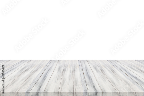 White wooden table top isolated on white background