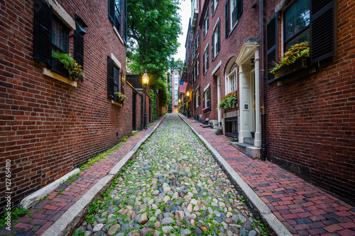 Acorn Street, in Beacon Hill, Boston, Massachusetts.