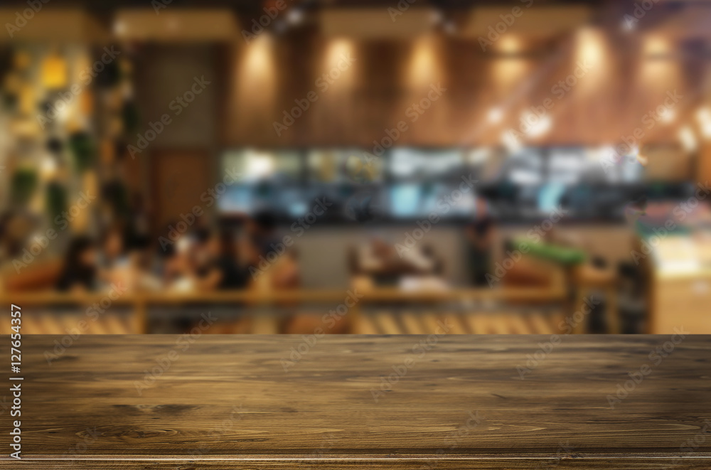 Selected focus empty brown wooden table and Coffee shop blur bac Selected focus empty brown wooden table and Coffee shop blur bac