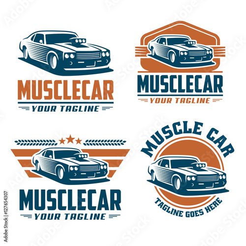 Vector pack of muscle car logo design, muscle car vector set