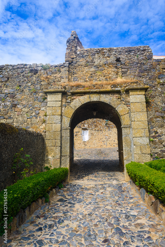 Entrance of the medieval Castelo de Vide Castle. Alentejo Region. Portugal