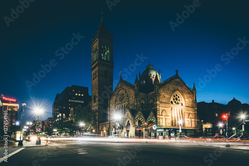 The Old South Church at night, in Back Bay, Boston, Massachusett