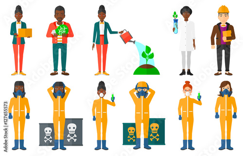Vector set of characters on ecology issues.