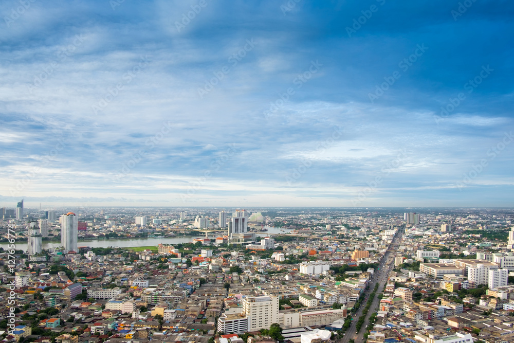 Bangkok City Scape on Bright Sky Day, The most populous metropolis in Thailand