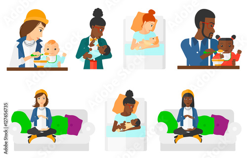 Vector set of pregnancy and parenthood.
