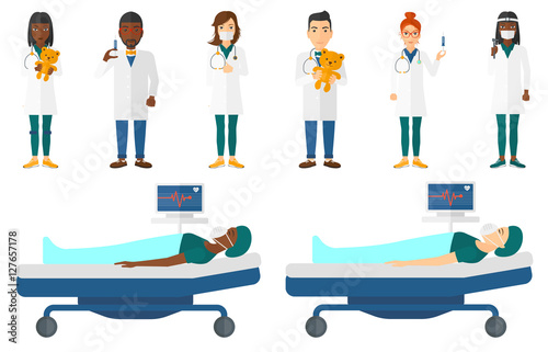 Vector set of doctor characters and patients.
