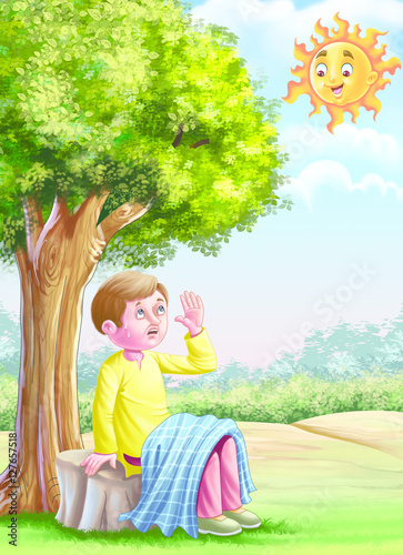 Man under tree in hot day
