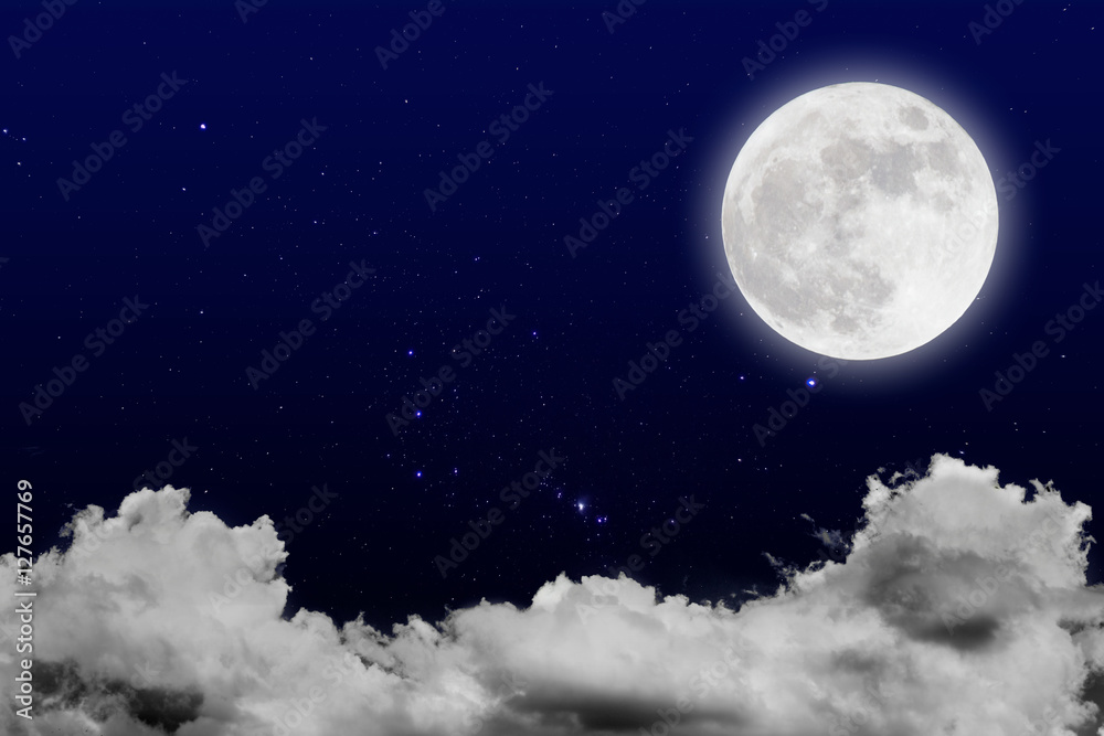 Romantic night with full moon in space over stars with cloudscap Romantic night with full moon in space over stars with cloudscap