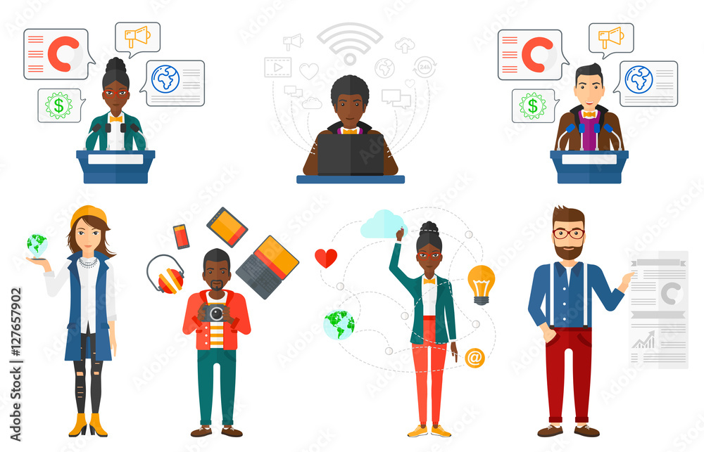Vector set of people using modern technologies. Vector set of people using modern technologies.