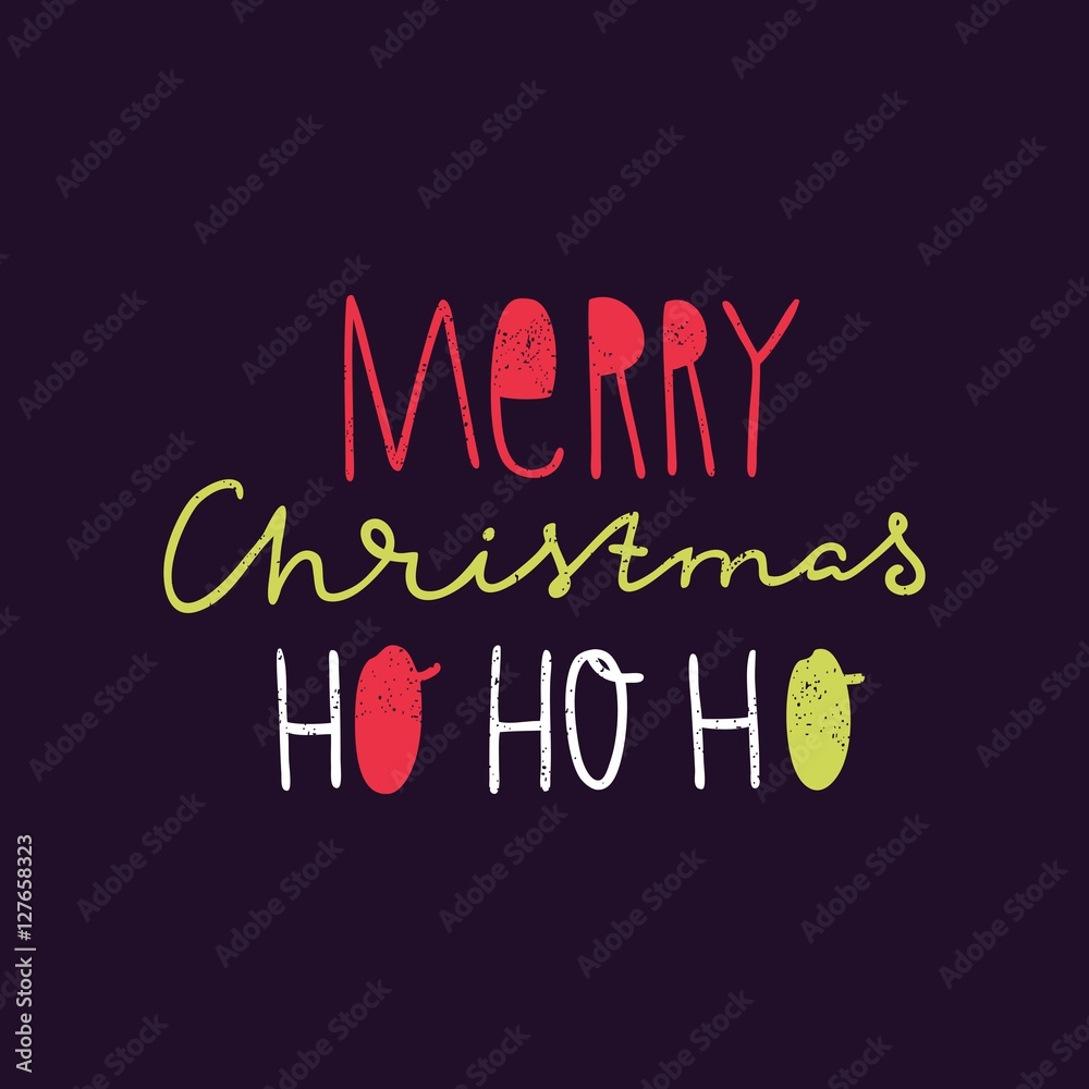 Hand drawing text for Merry Christmas. Bright multi-colored letters. Ho ho ho. Hand drawing text for Merry Christmas. Bright multi-colored letters. Ho ho ho.