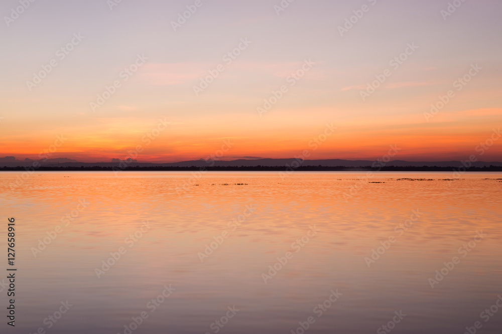 Scenic view of beautiful sunset above the lake.Ubonrat dam khonk