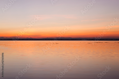 Scenic view of beautiful sunset above the lake.Ubonrat dam khonk