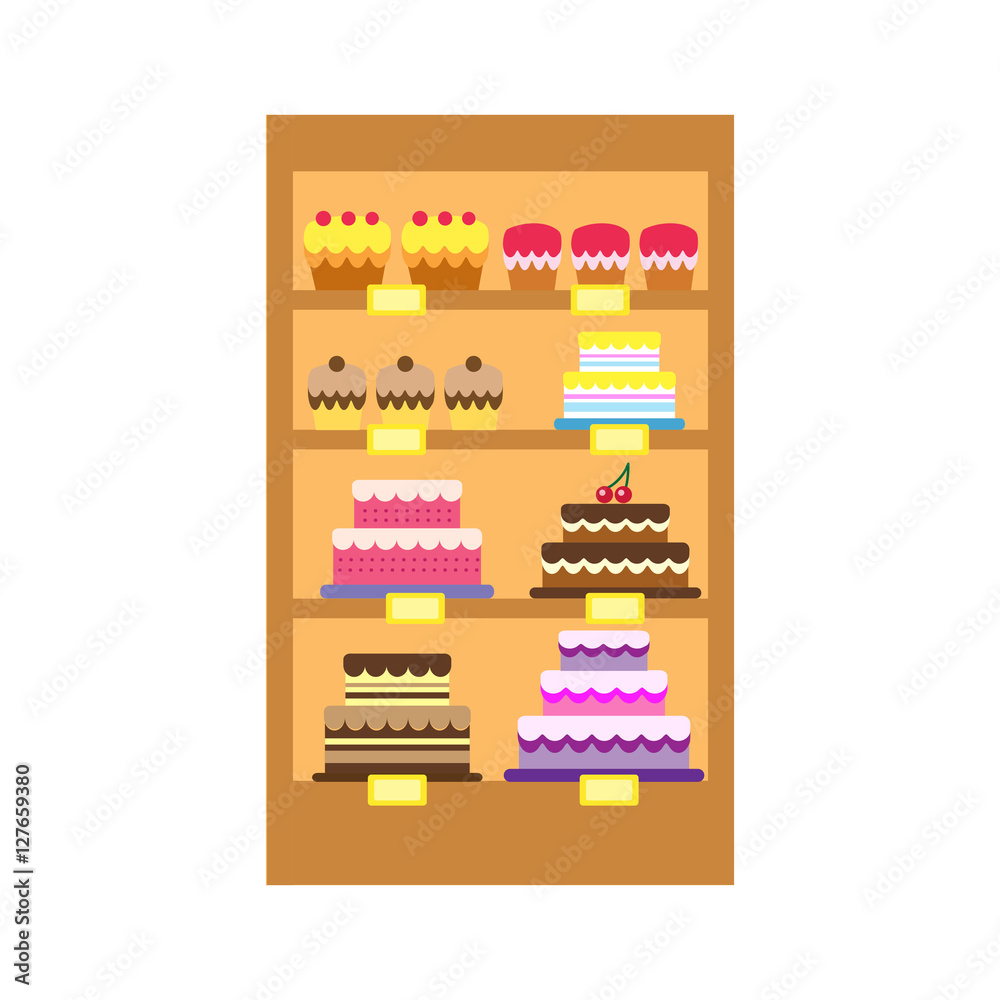 Vector illustration of cakes store display Vector illustration of cakes store display