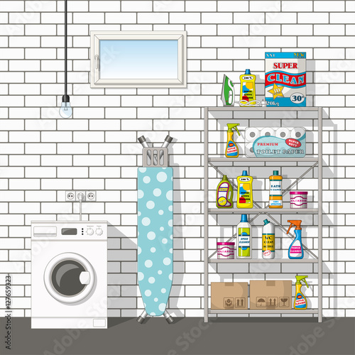 Illustration of interior equipment of a basement