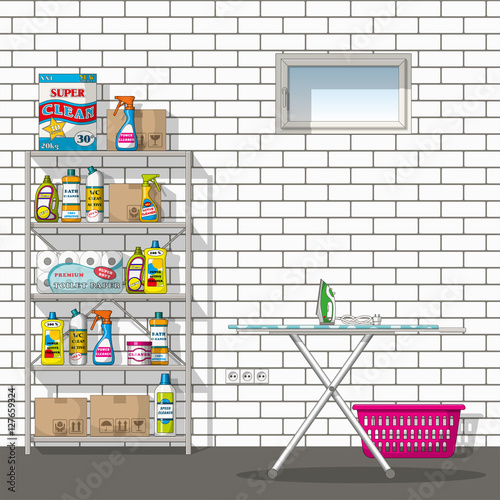 Illustration of interior equipment of a basement