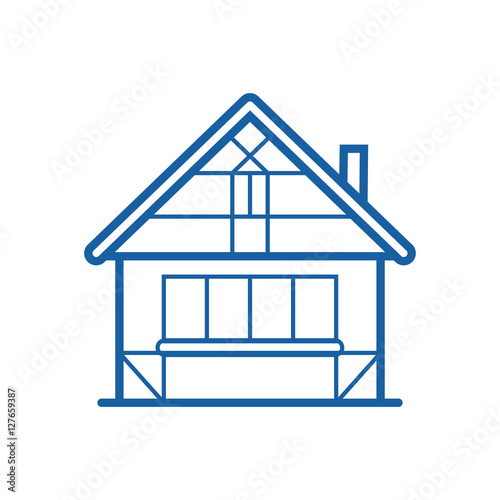 Winter chalet thin line icon. Traditional half-timbered house vector illustration in outline design. Snowy cottage or hunting lodge building pictogram for web and devices.