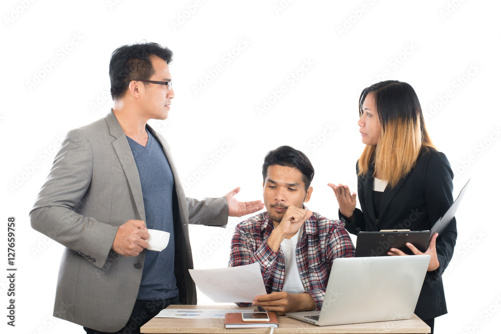 Portrait of business partners discussing documents and ideas at Portrait of business partners discussing documents and ideas at