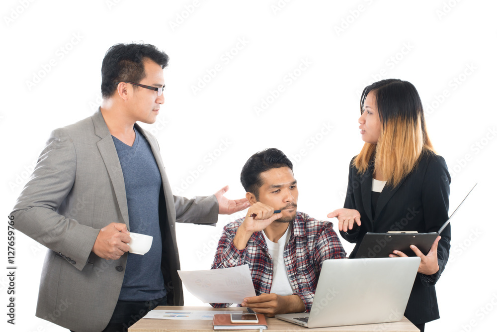 Portrait of business partners discussing documents and ideas at Portrait of business partners discussing documents and ideas at