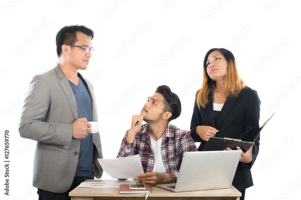 Portrait of business partners discussing documents and ideas at Portrait of business partners discussing documents and ideas at