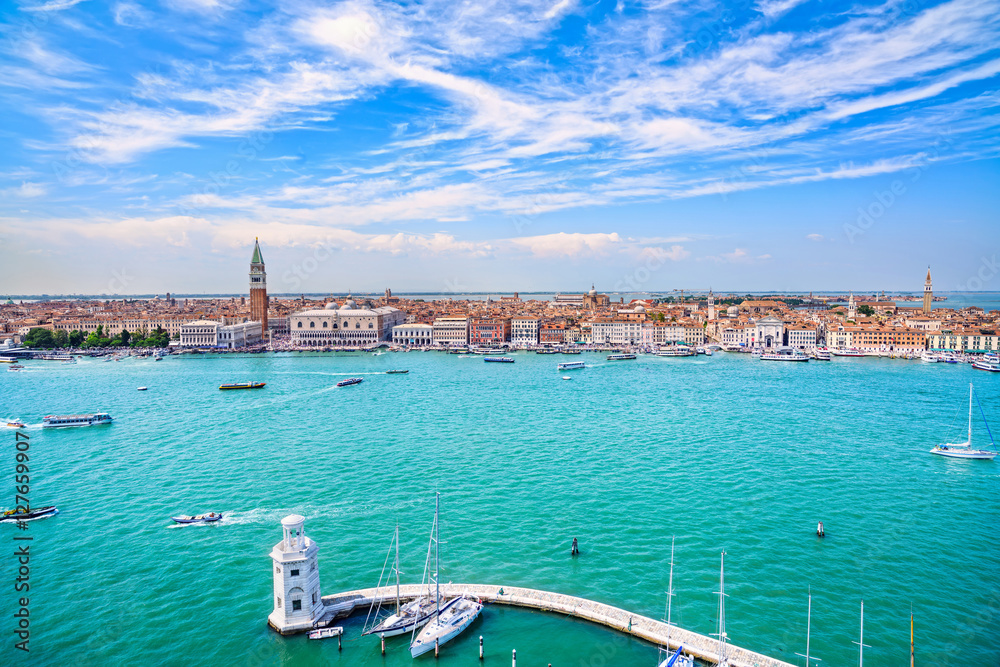 Fototapeta premium Venice panoramic aerial view, Piazza San Marco Italy