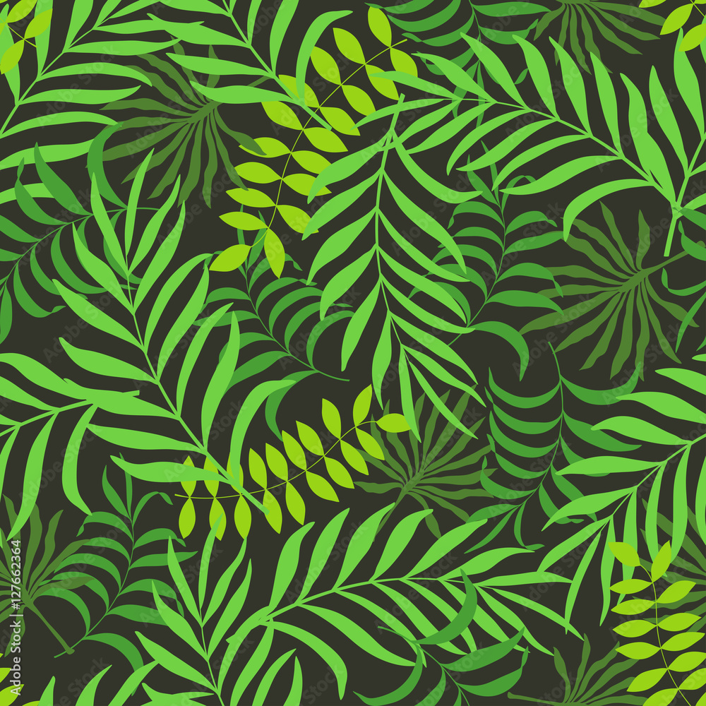 Tropical background with palm leaves. Seamless floral pattern